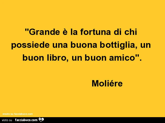 Grande è la fortuna di chi possiede una buona bottiglia, un buon libro, un buon amico. Moliére