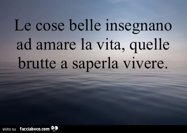 Le cose belle insegnano ad amare la vita, quelle brutte a saperla vivere