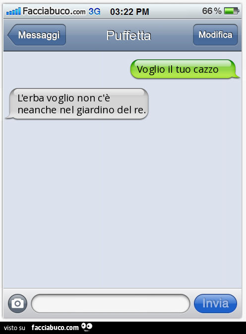 Voglio il tuo cazzo. L'erba voglio non c'è neanche nel giardino del re