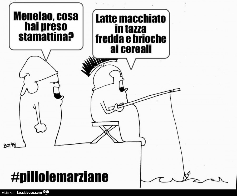 Menelao, cosa hai preso stamattina? Latte macchiato in tazza fredda e brioche ai cereali