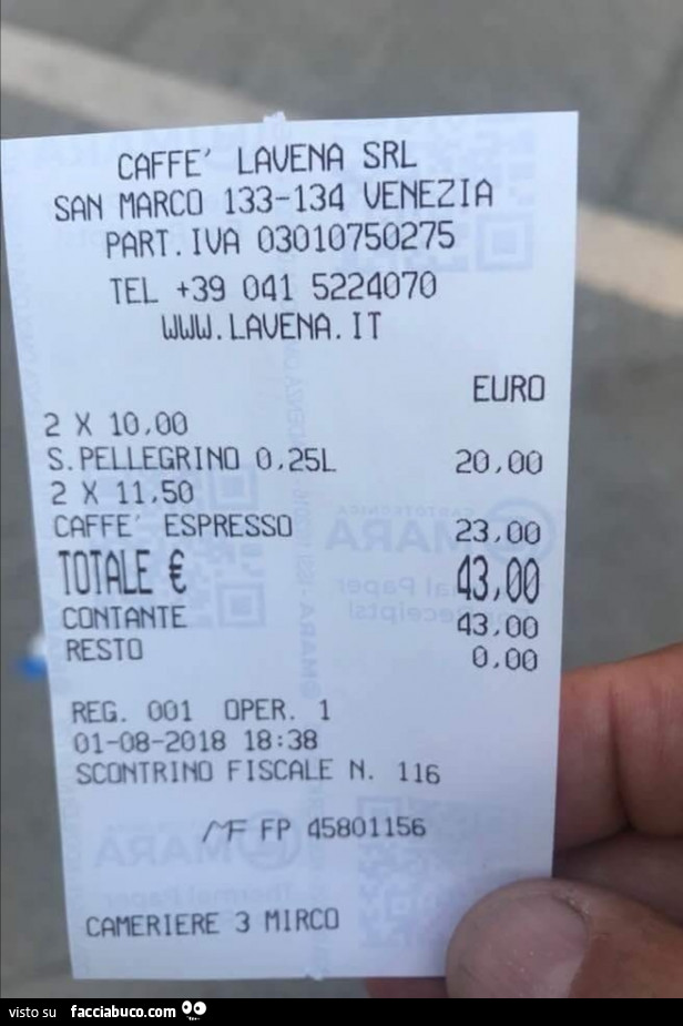 Scontrino 43 euro