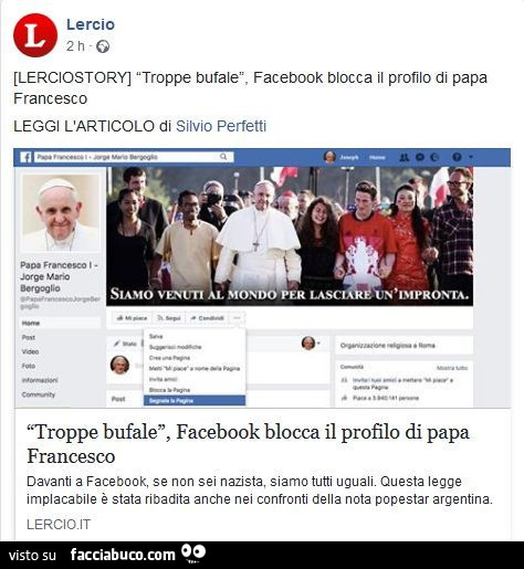 Troppe bufale, facebook blocca il profilo di papa francesco
