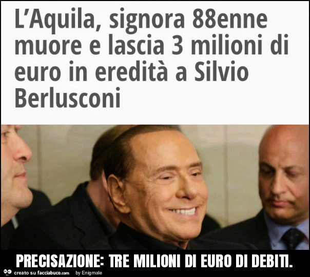 Precisazione: tre milioni di euro di debiti