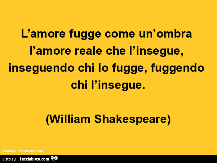 L'amore fugge come un'ombra l'amore reale che l'insegue, inseguendo chi lo fugge, fuggendo chi l'insegue. William Shakespeare