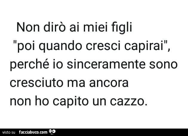 Non dirò ai miei figli poi quando cresci capirai, perché io sinceramente sono cresciuto ma ancora non ho capito un cazzo