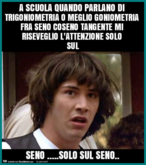 A scuola quando parlano di trigoniometria o meglio goniometria fra seno coseno tangente mi riseveglio l'attenzione solo sul seno… solo sul seno