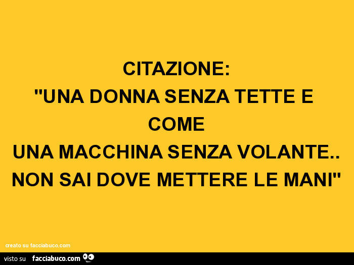 Citazione: una donna senza tette è come una macchina senza volante. Non sai dove mettere le mani
