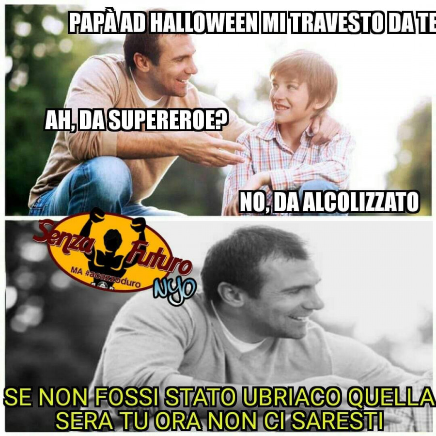 Papà ad Halloween mi travesto da te supereroe no da alcolizzato