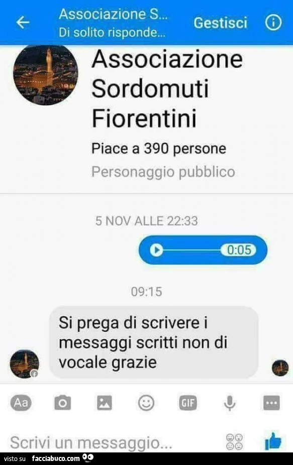 Associazione sordomuti fiorentini. Si prega di scrivere i messaggi scritti non di vocale grazie