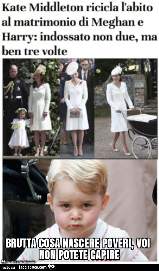 Kate Middleton ricicla l'abito al matrimonio di Meghan e Harry: indossato non due, ma ben tre volte. Brutta cosa nascere poveri, voi non potete capire