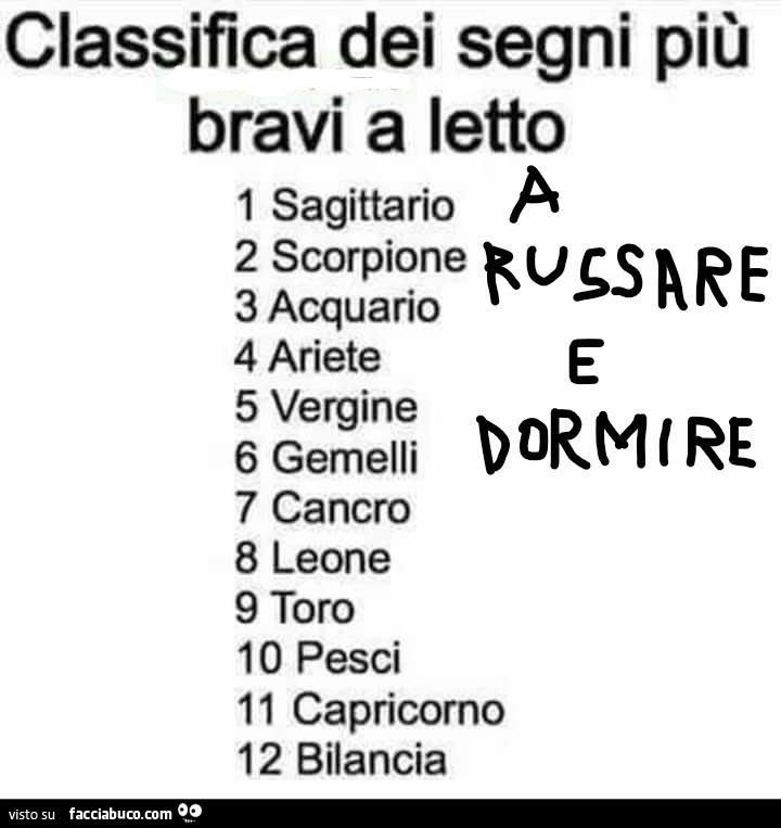 Classifica dei segni più bravi a letto a russare e dormire