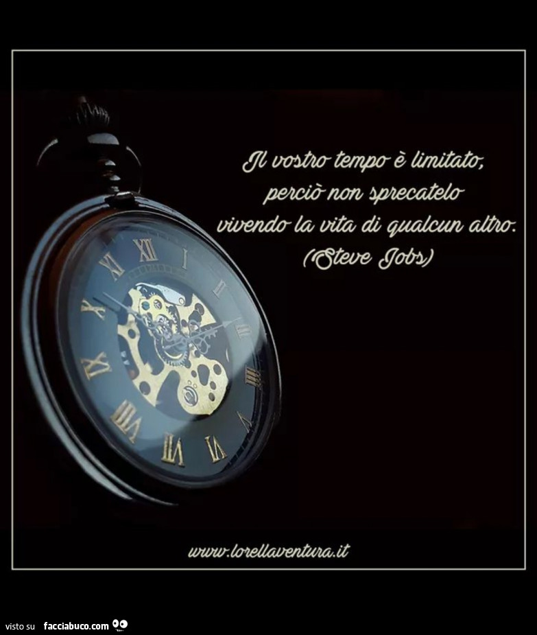 Il vostro tempo è limitato perciò non sprecatelo vivendo la vita di qualcun altro. Steve Jobs