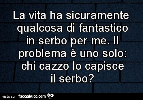 La vita ha sicuramente qualcosa di fantastico in serbo per me. Il problema è uno solo: chi cazzo lo capisce il serbo?
