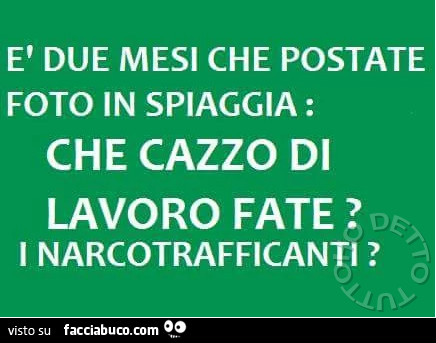 È due mesi che postate foto in spiaggia: che cazzo di lavoro fate? I narcotrafficanti?