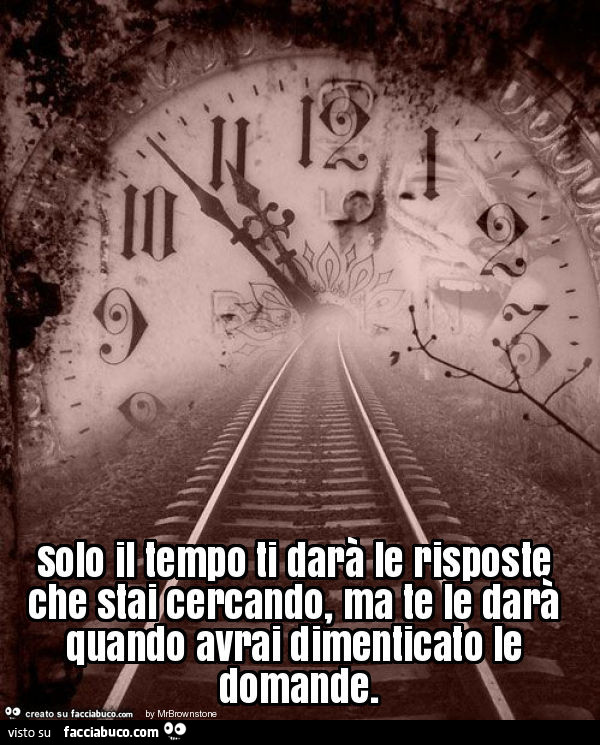 Solo il tempo ti darà le risposte che stai cercando, ma te le darà quando avrai dimenticato le domande