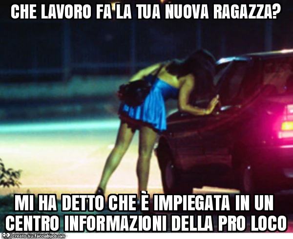 Che lavoro fa la tua nuova ragazza? Mi ha detto che è impiegata in un centro informazioni della pro loco
