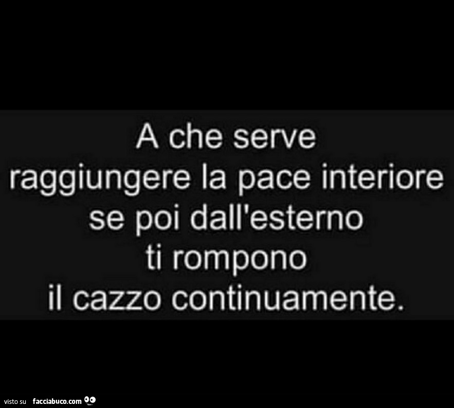 A che serve raggiungere la pace interiore se poi dall'esterno ti rompono il cazzo continuamente