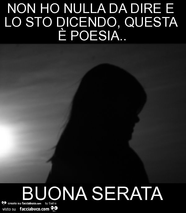 Non ho nulla da dire e lo sto dicendo, questa è poesia. Buona serata