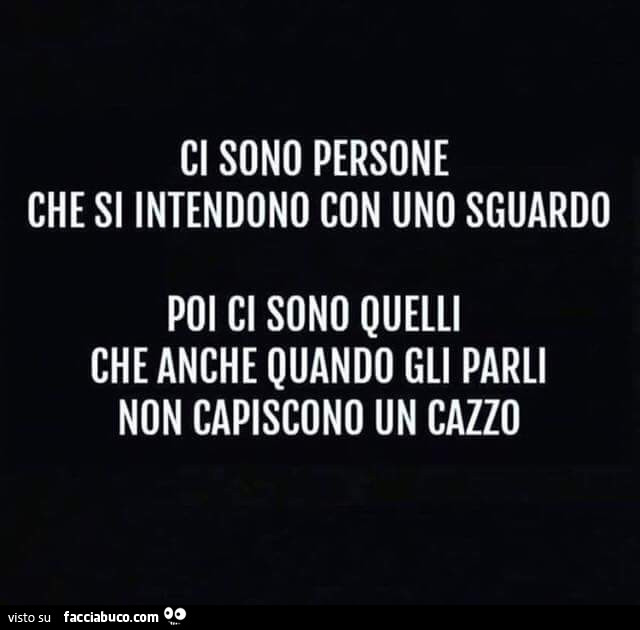 Ci sono persone che si intendono con uno sguardo. Poi ci sono quelli che anche quando gli parli, non capiscono un cazzo