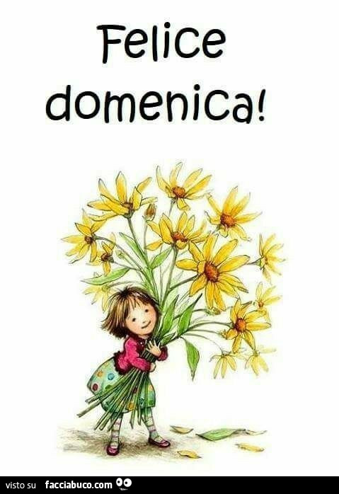 Bambina con grosso mazzo di fiori. Felice Domenica