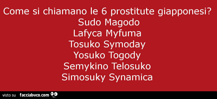 Come si chiamano le 6 prostitute giapponesi?
