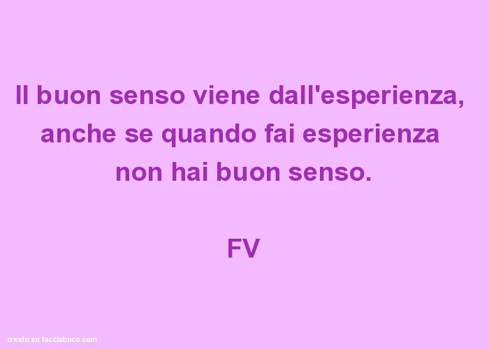 Il buon senso viene dall'esperienza, anche se quando fai esperienza non hai buon senso. Fv
