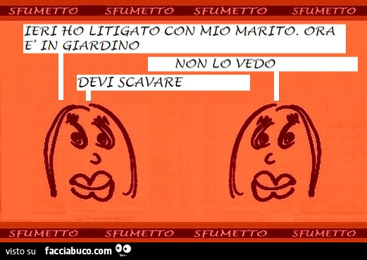 Ieri ho litigato con mio marito. Ora è in giardino. Non lo vedo. Devi scavare