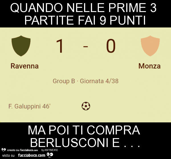 Quando nelle prime 3 partite fai 9 punti ma poi ti compra berlusconi e