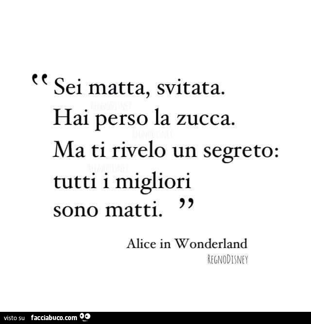 Sei matta, svitata. Hai perso la zucca. Ma ti rivelo un segreto: tutti i migliori sono matti