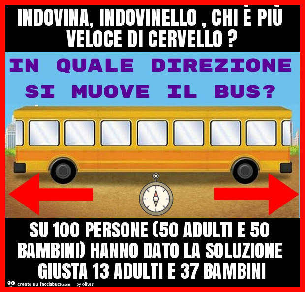 Indovina, indovinello, chi È piÙ veloce di cervello? Su 100 persone (50 adulti e 50 bambini) hanno dato la soluzione giusta 13 adulti e 37 bambini