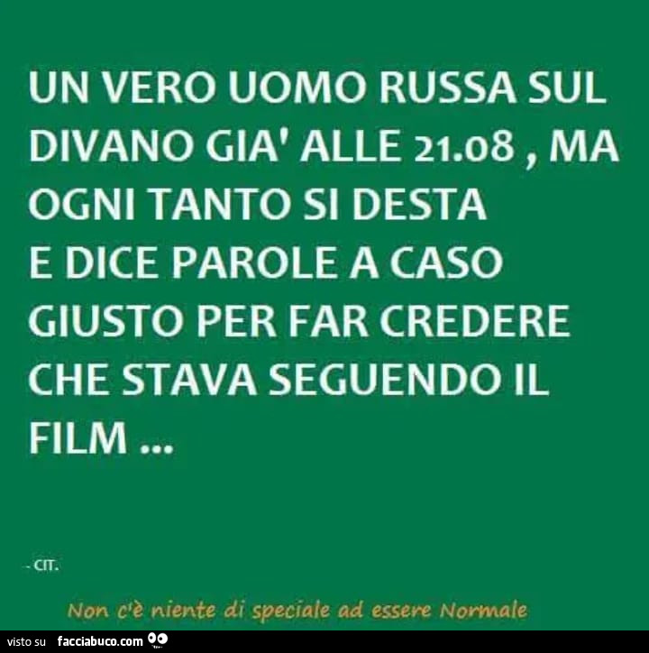 Un vero uomo russa sul divano già alle 21.08, ma ogni tanto si desta e dice parole a caso giusto per far credere che stava seguendo il film