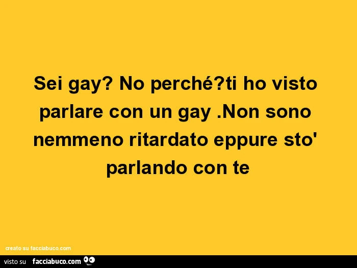 Sei gay? No perché? Ti ho visto parlare con un gay. Non sono nemmeno ritardato eppure stò parlando con te