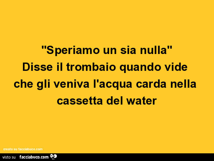 Speriamo un sia nulla, disse il trombaio quando vide che gli veniva l'acqua carda nella cassetta del water