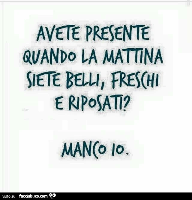 Avete presente quando la mattina siete belli, freschi e riposati? Manco io