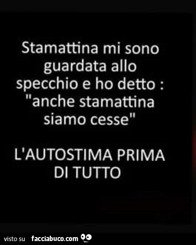 Stamattina mi sono guardata allo specchio e ho detto: anche oggi siamo cesse perché l'autostima viene prima di tutto
