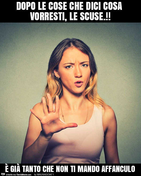 Dopo le cose che dici cosa vorresti, le scuse. ! È Già tanto che non ti mando affanculo