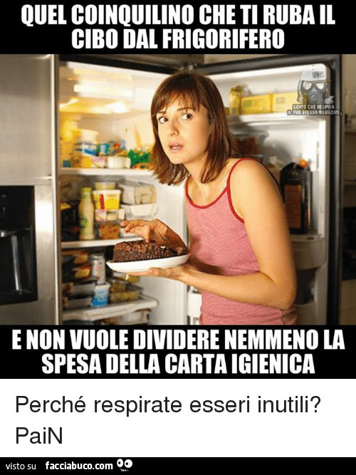 Quel coinquilino che ti ruba il cibo dal frigorifero e non vuole dividere nemmeno la spesa della carta igienica. Perché respirate esseri inutili?