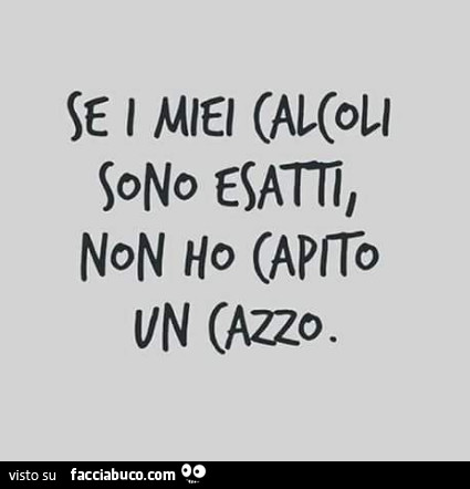 Se il miei calcoli sono esatti non ho capito un cazzo