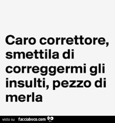 Caro correttore, smettila di correggermi gli insulti, pezzo di merla