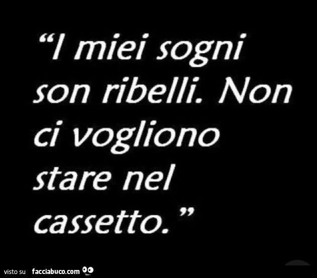 I miei sogni son ribelli. Non ci vogliono stare nel cassetto