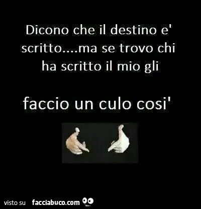 Dicono che il destino è scritto ma se trovo chi ha scritto il mio gli faccio un culo così