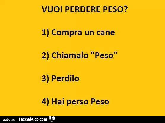 Vuoi perdere peso? 1 compra un cane 2 chiamalo peso 3 perdilo 4 hai perso peso