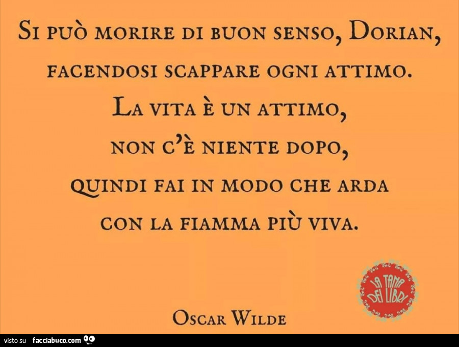 Si può morire di buon senso, dorian, facendosi scappare ogni attimo. La vita è un attimo, non c'è niente dopo, quindi fai in modo che arda con la fiamma più viva. Oscar Wilde