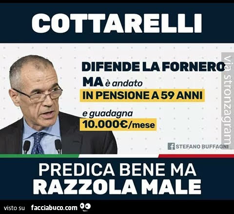 Cottarelli difende la fornero ma è andato in pensione a 59 anni