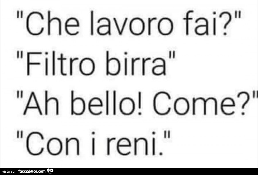 Che lavoro fai? Filtro birra ah bello! Come? Con i reni