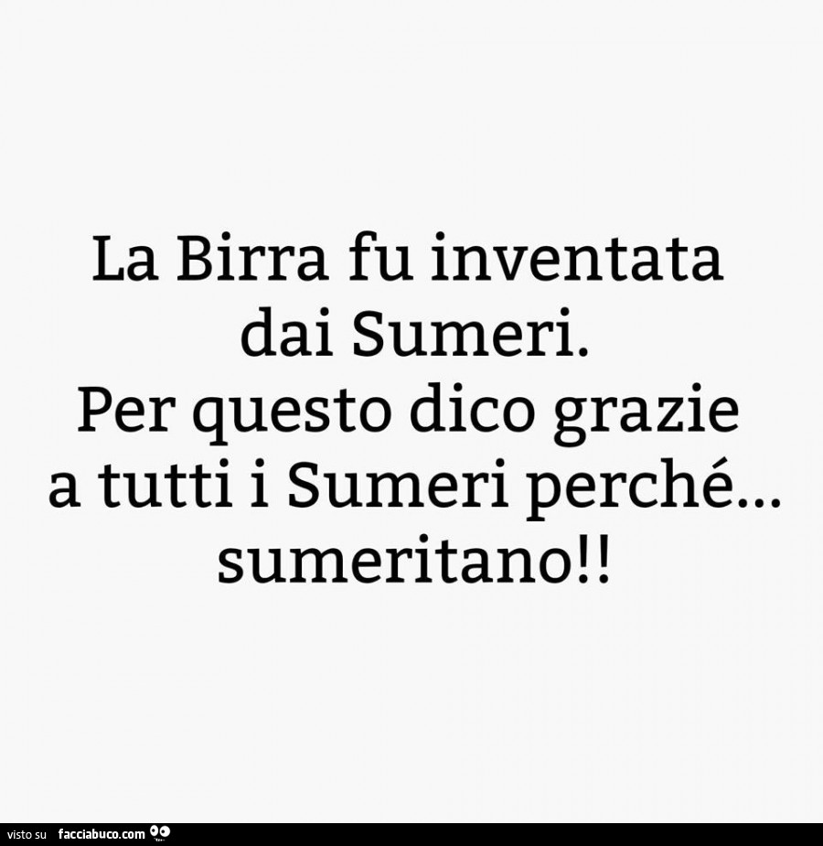 La birra fu inventata dai sumeri. Per questo dico grazie a tutti i sumeri perché… sumeritano