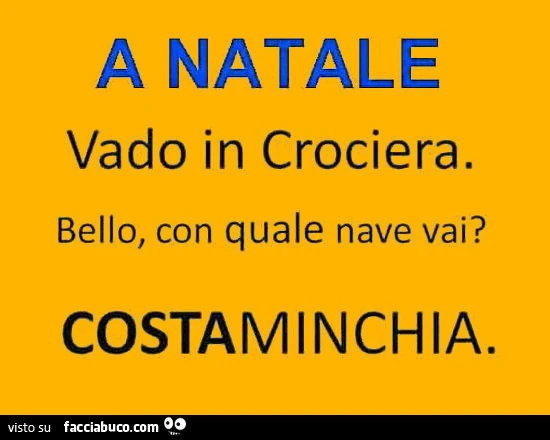 A natale vado in crociera. Bello, con quale nave vai? Costaminchia