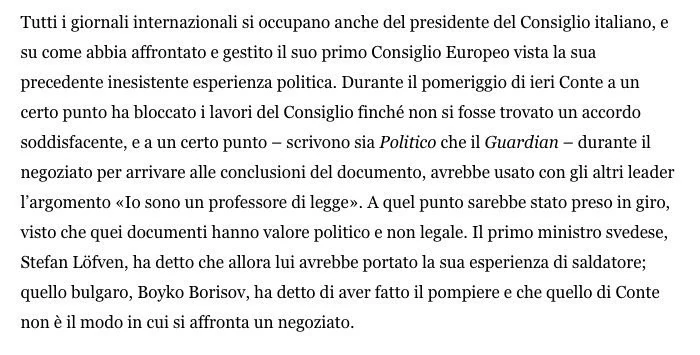 Tutti i giornali internazionali si occupano anche del presidente del consiglio italiano, e su come abbia affrontato e gestito il suo primo consiglio europeo vista la sua precedente inesistente esperienza politica