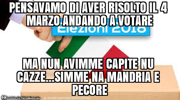 Pensavamo di aver risolto il 4 marzo andando a votare ma nun avimme capite nu cazze&hellip; simme na mandria e pecore