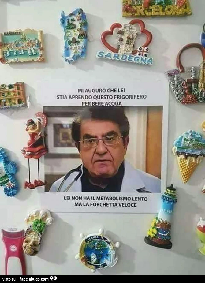 Mi auguro che lei stia aprendo questo frigorifero per bere acqua. Lei non ha il metabolismo lento ma la forchetta veloce